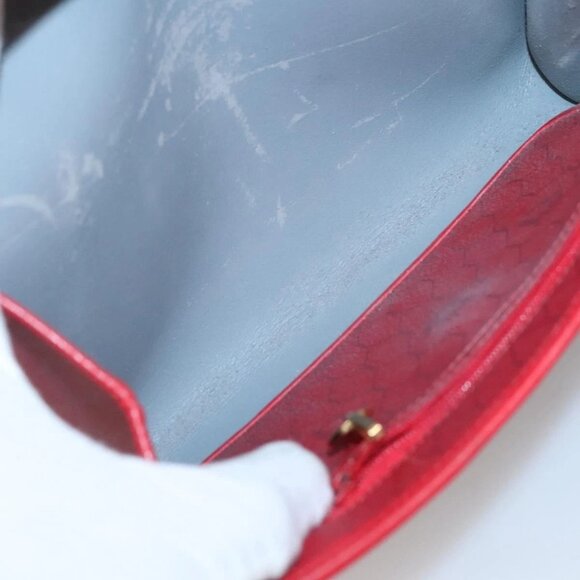 Christian Dior Honeycomb Canvas Chain Shoulder Bag PVC Red Gold Auth MX492 - Picture 10 of 16